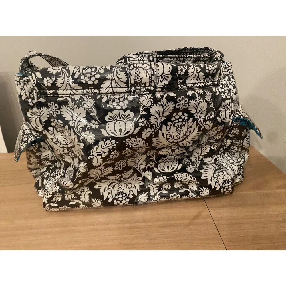 Kalencom‎ Baby Diaper Bag Nylon Black White Floral EUC No Signs Of Wear